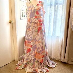 Stunning 1980s 1990s Vintage Jessica London Plum Blue Maxi Dress Plus Size 16